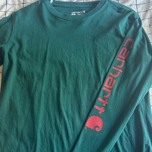 Carhartt Forest Green Long Sleeve Tee with Red Logo